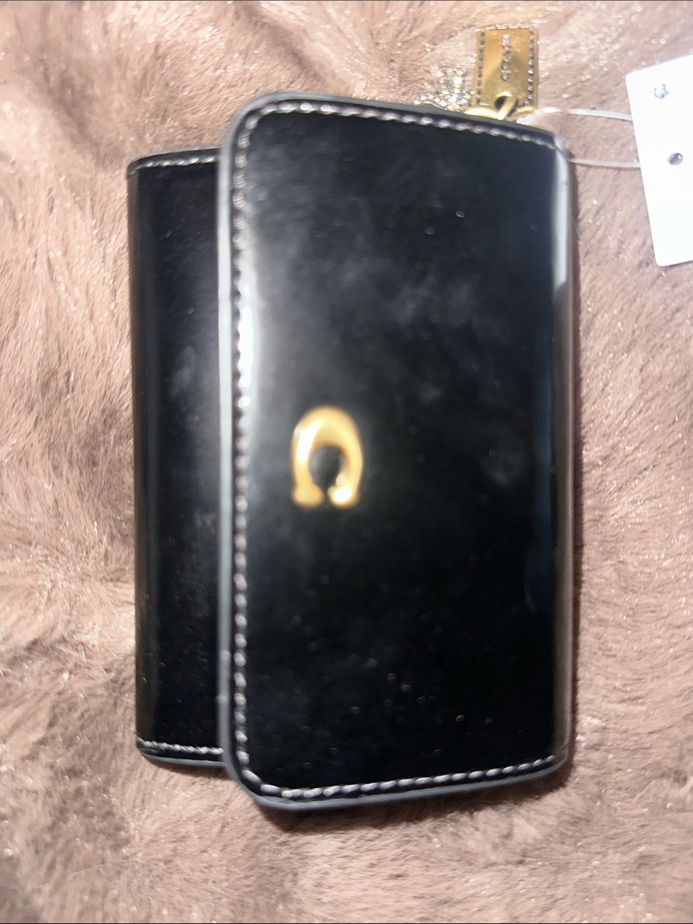 Coach Black Leather Card & Key Holder with Gold 'C' Charm - Picture 4 of 4